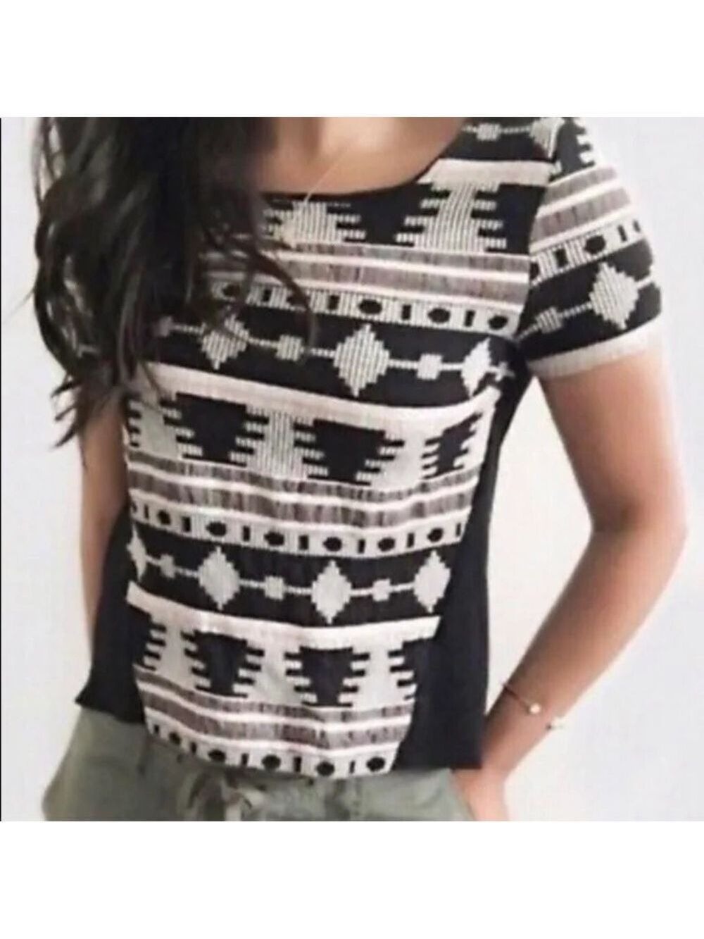 Euc Anthropologie Sunday In Brooklyn Ellery Geo Aztec Short Sleeve Blouse Size S